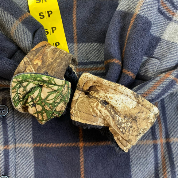 Men's Realtree Fleece Plaid Shirt Jacket S Blue Grey - Picture 5 of 9
